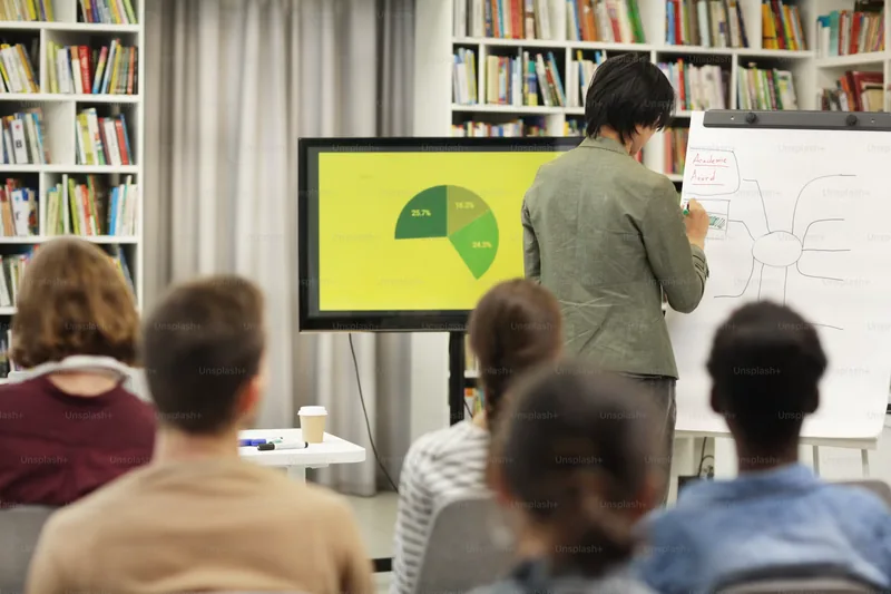 Teacher presenting a chart to a classroom of learners