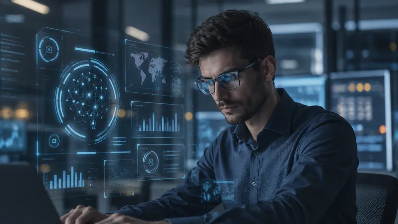 An engineer at a screen of dashboards and model output