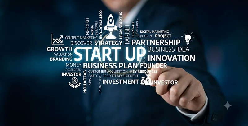 Word cloud of startup terms such as growth, strategy and innovation