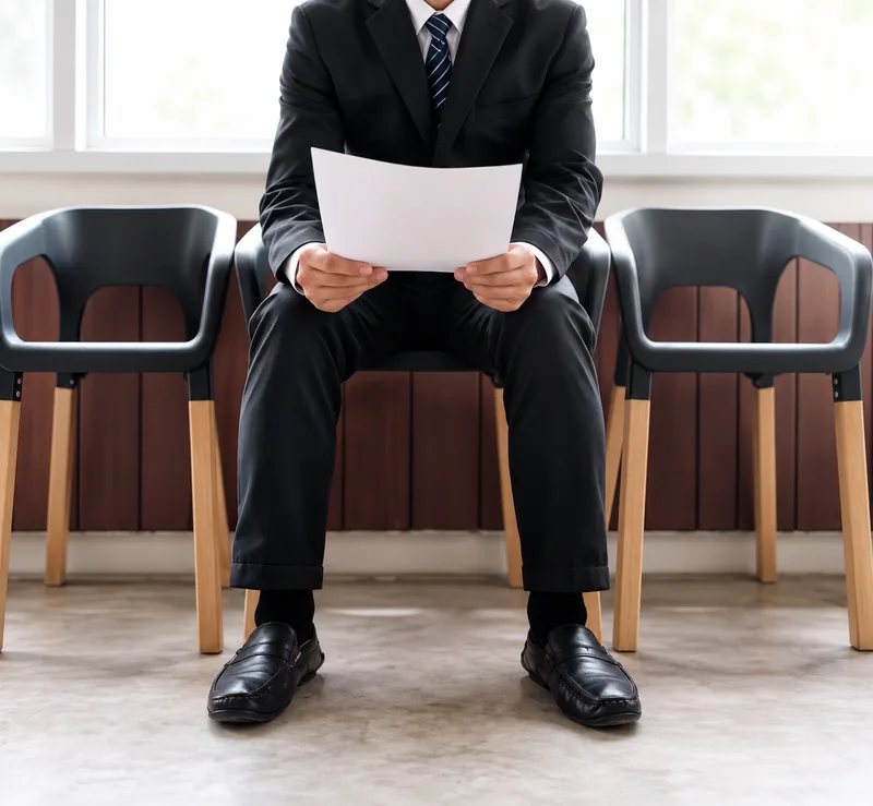 Candidate in a suit waiting with a document in hand