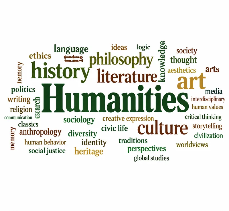 Word cloud of humanities subjects such as history, philosophy, literature and art