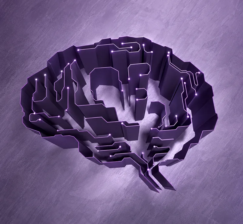 Brain shaped like a maze on a purple background