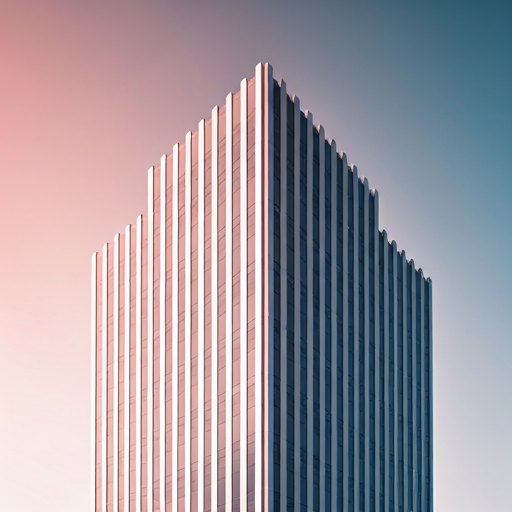 Modern office tower against a pastel sky