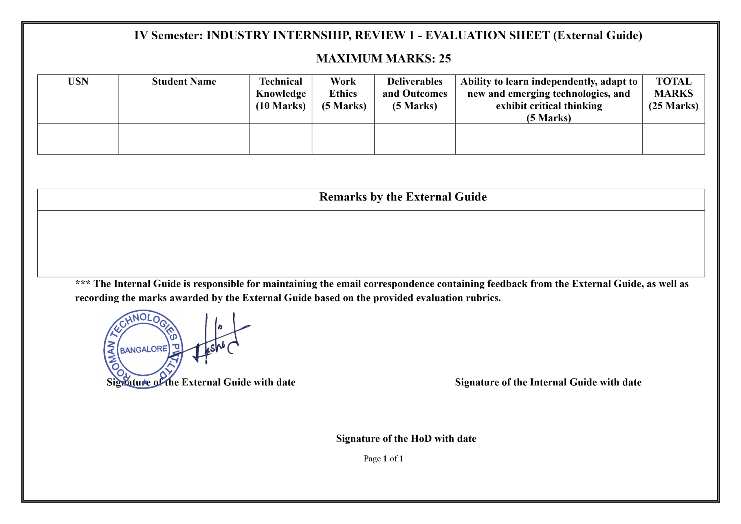 Evaluation Sheet