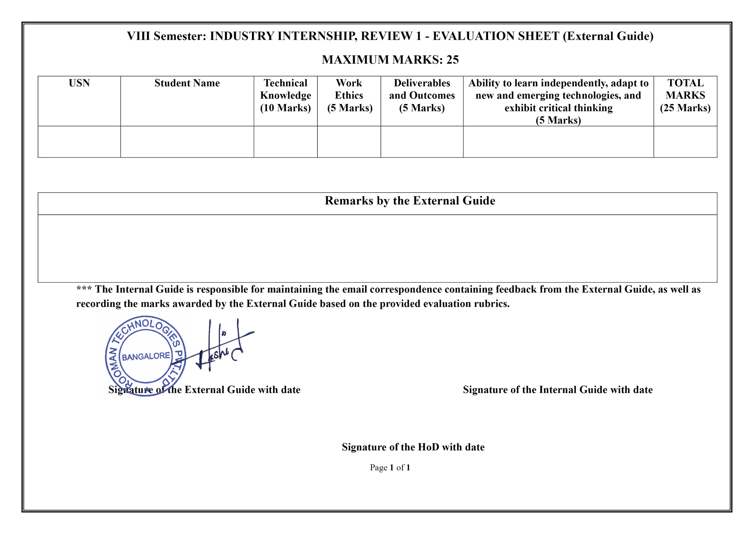 Evaluation Sheet