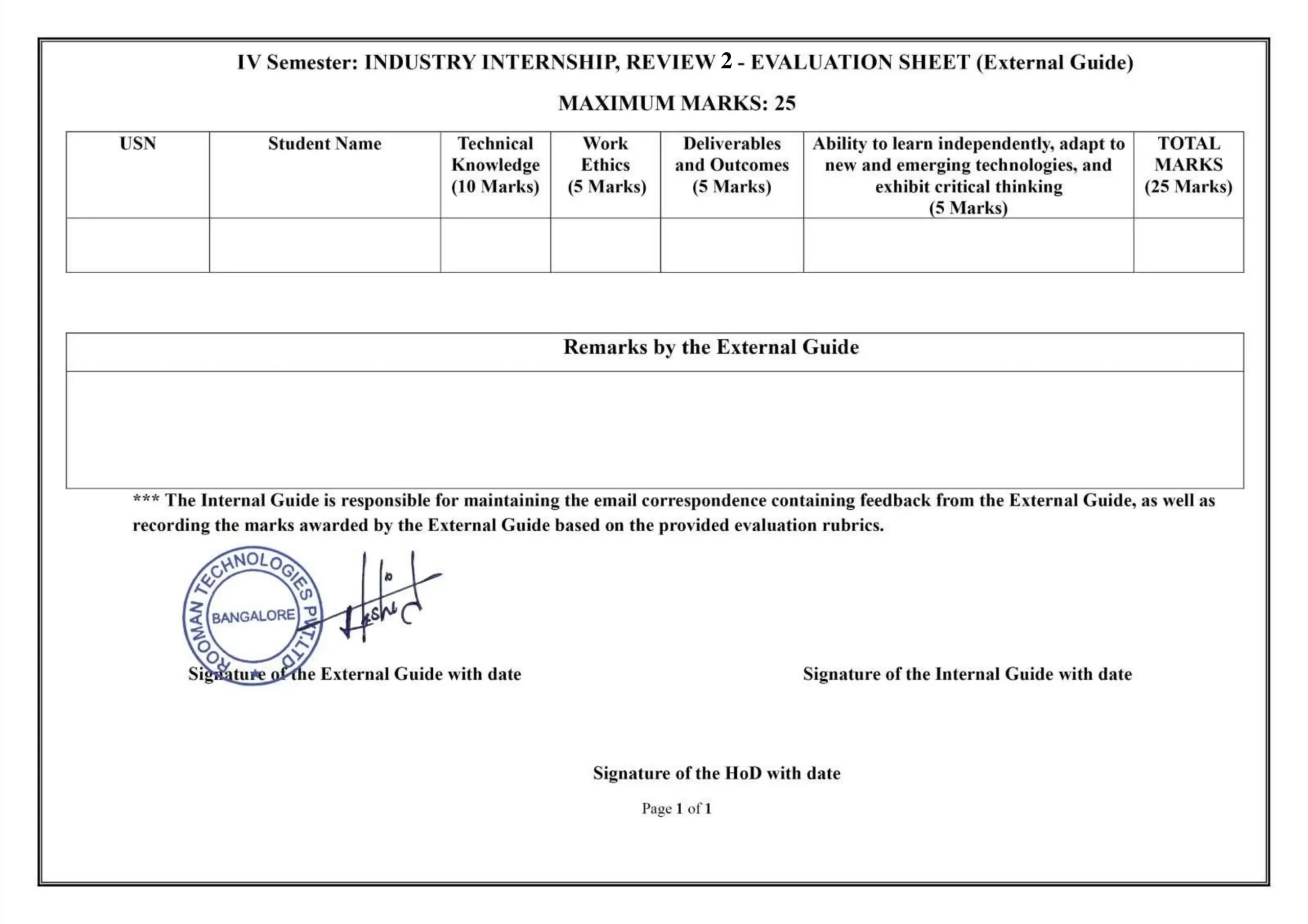 Evaluation Sheet