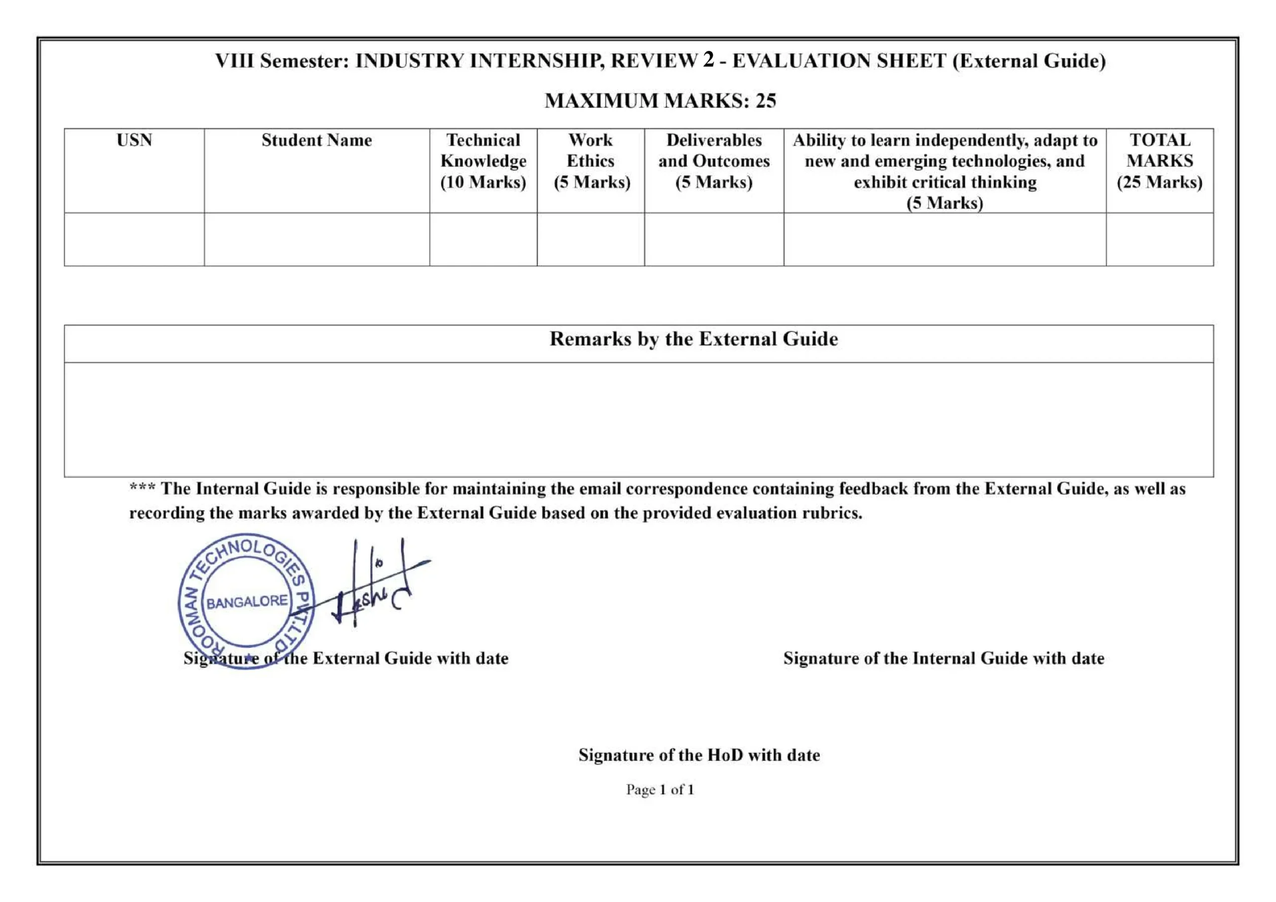 Evaluation Sheet